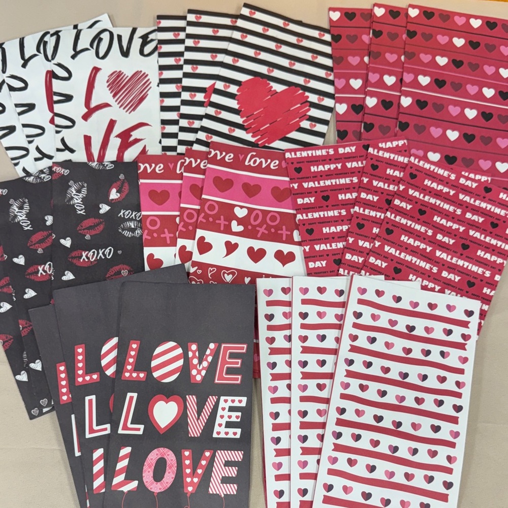Valentine's Day Assorted Heart & Love Gift Bags Set - Red, Pink, Black, White 24